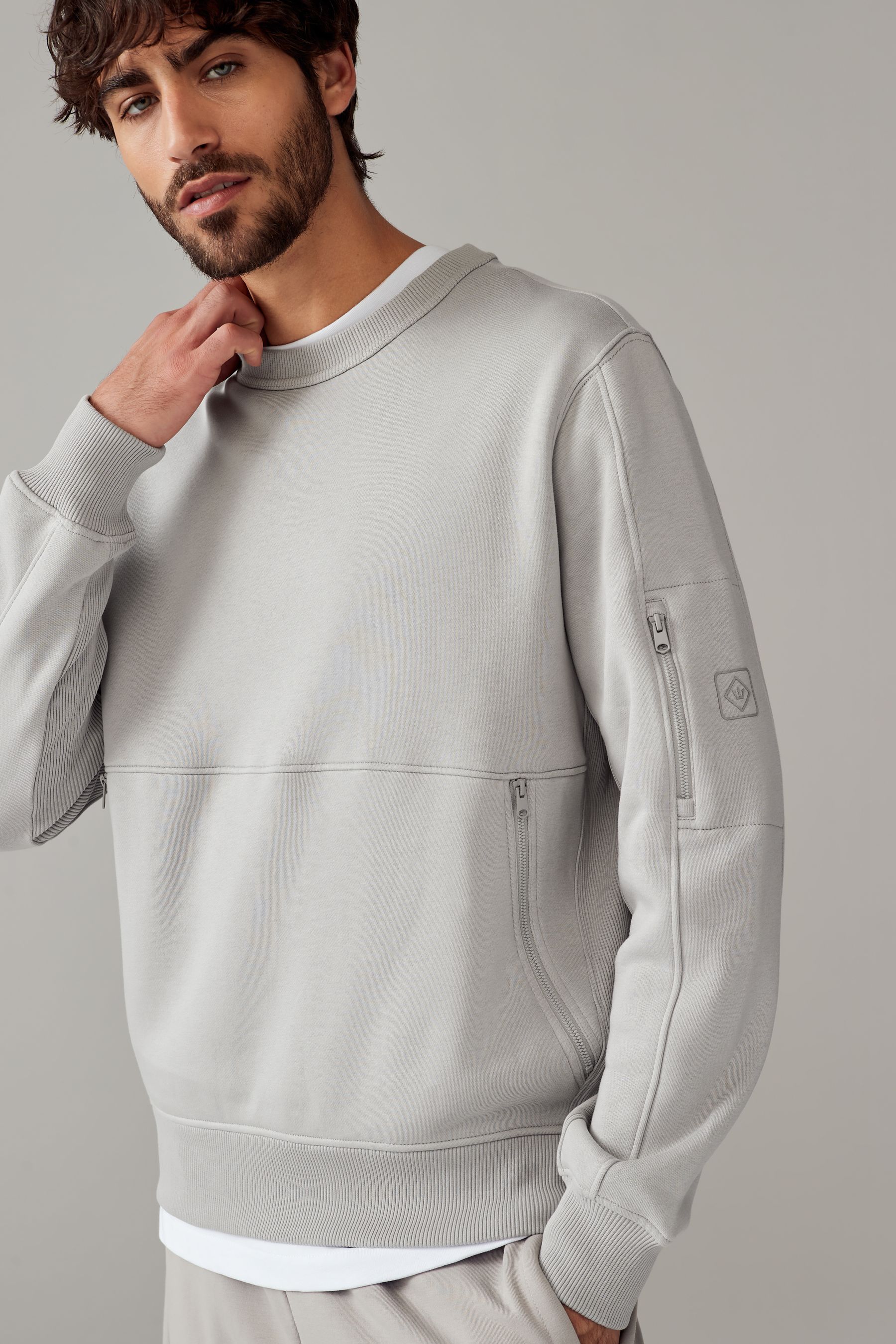 Grey Crew Sweatshirt Utility Sweat Top