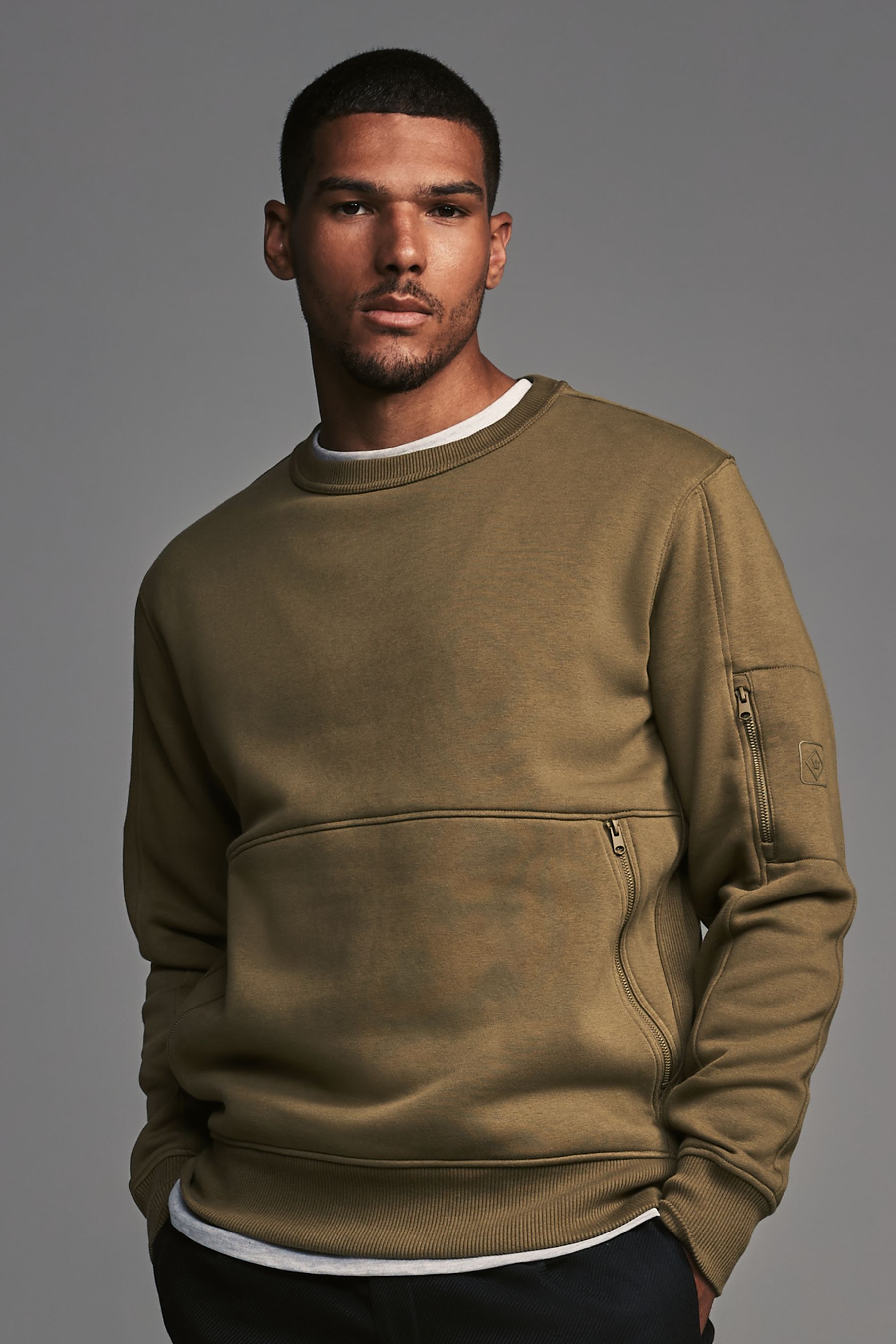 Green Crew Sweatshirt Utility Sweat Top
