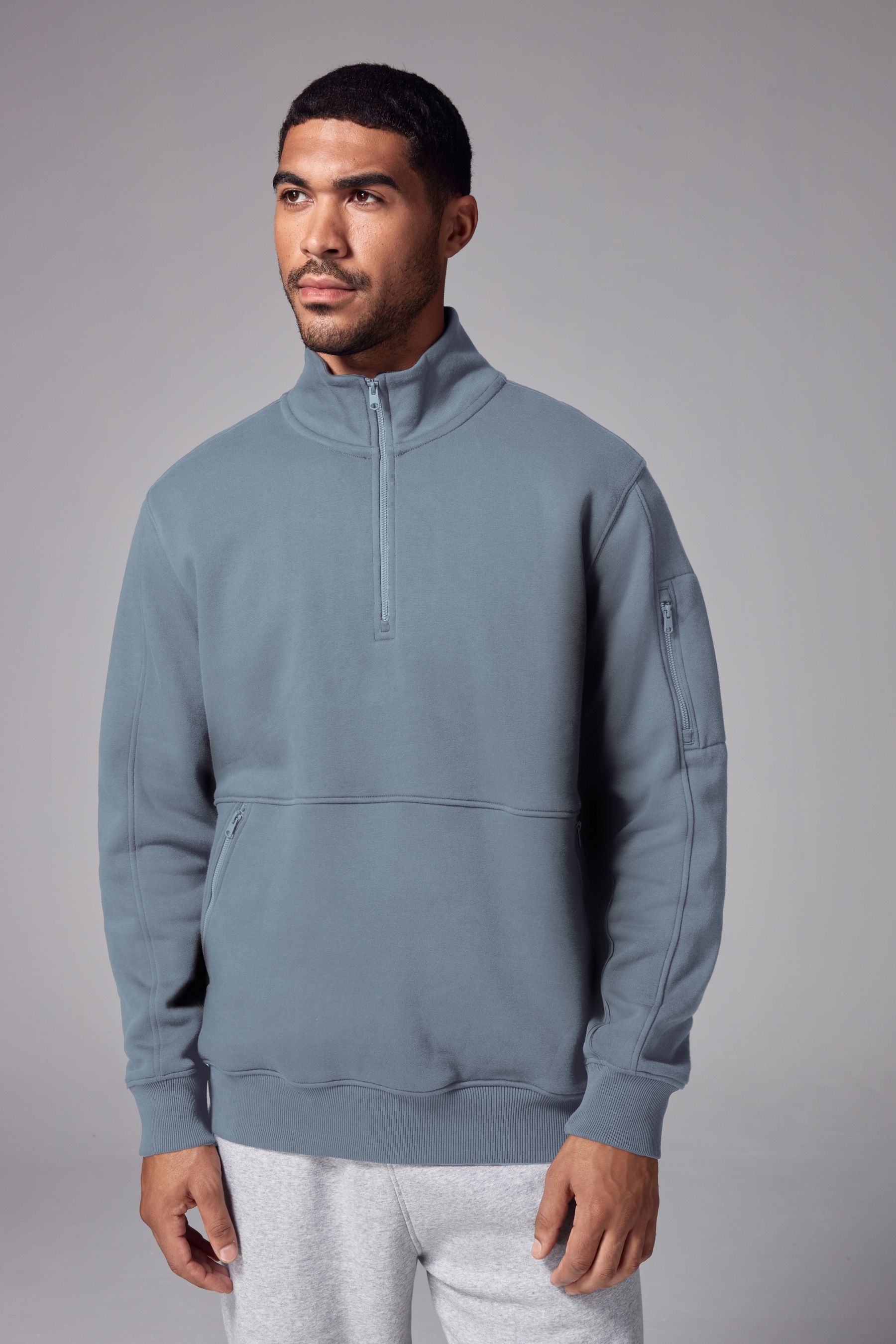 Buy Grey Zip Neck Utility Sweat Top from Next Ireland