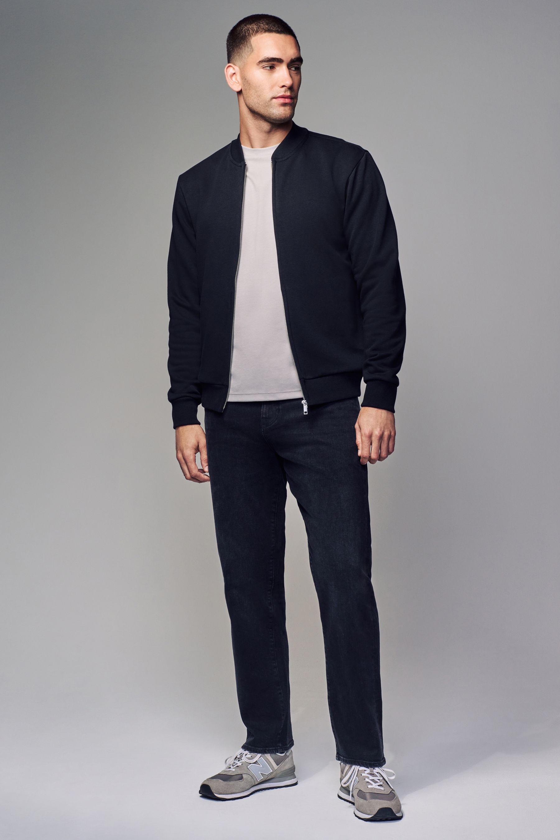 Buy Black Zip Through Cotton Rich Jersey Bomber Jacket from Next Luxembourg