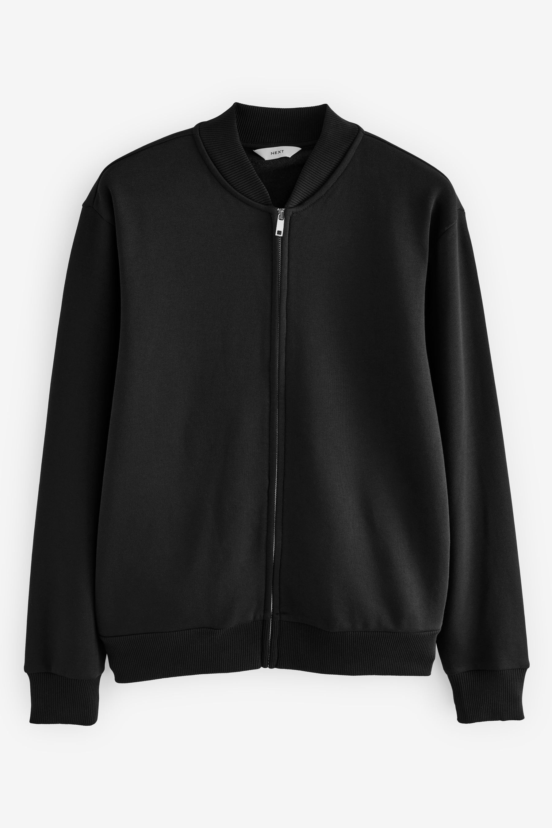 Black Zip Through Cotton Rich Jersey Bomber Jacket