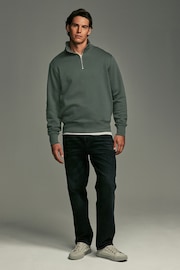 Green Zip Neck Jersey Cotton Rich Zip Neck Sweatshirt - Image 2 of 7