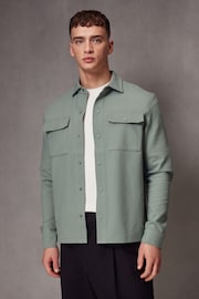 Dark Sage Green Regular Fit Premium Texture Jersey Shacket - Image 1 of 10