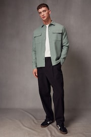 Dark Sage Green Regular Fit Popper Shacket - Image 2 of 10