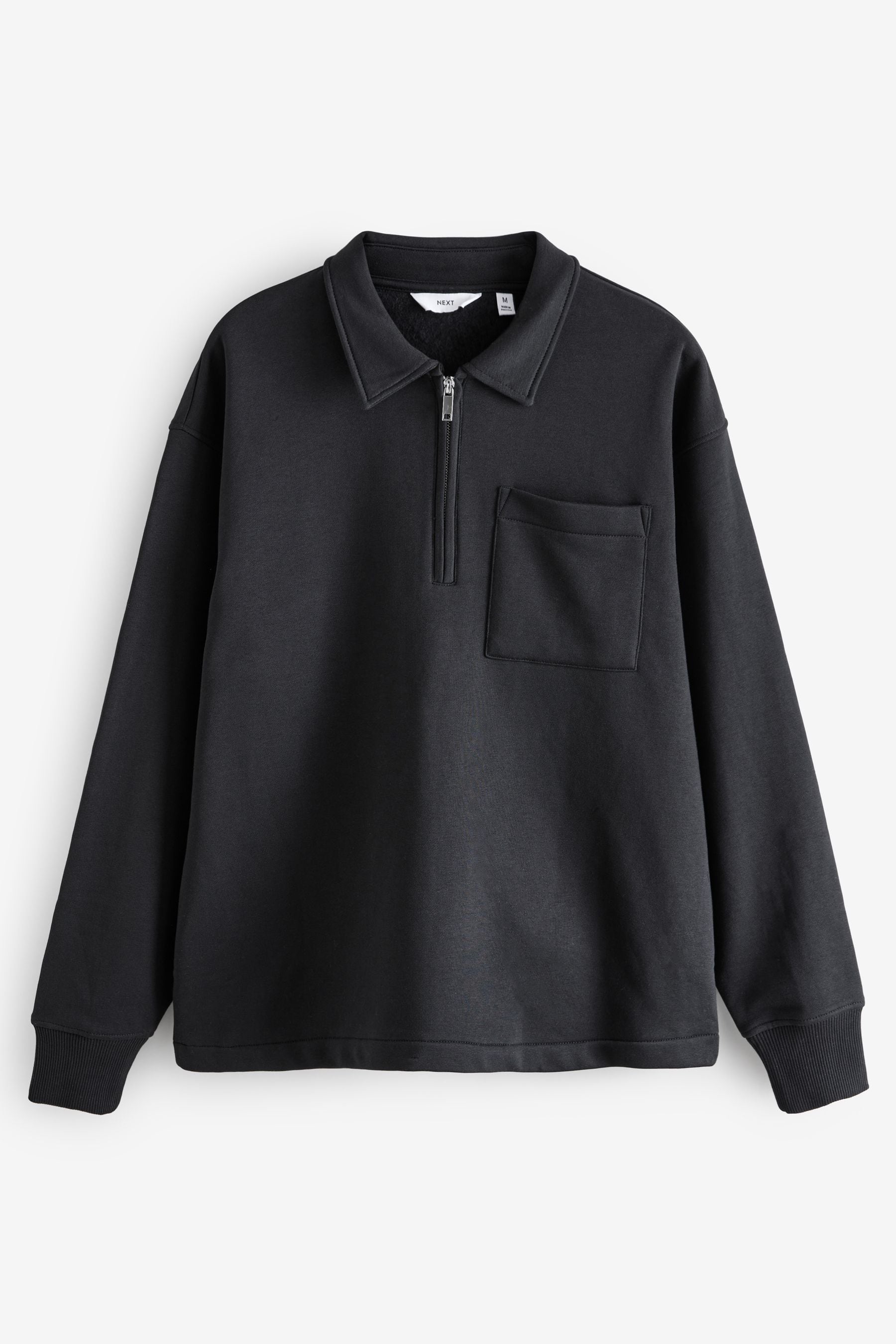 Buy Black Polo Neck Jersey Cotton Rich Zip Neck Sweatshirt from the Next UK online shop