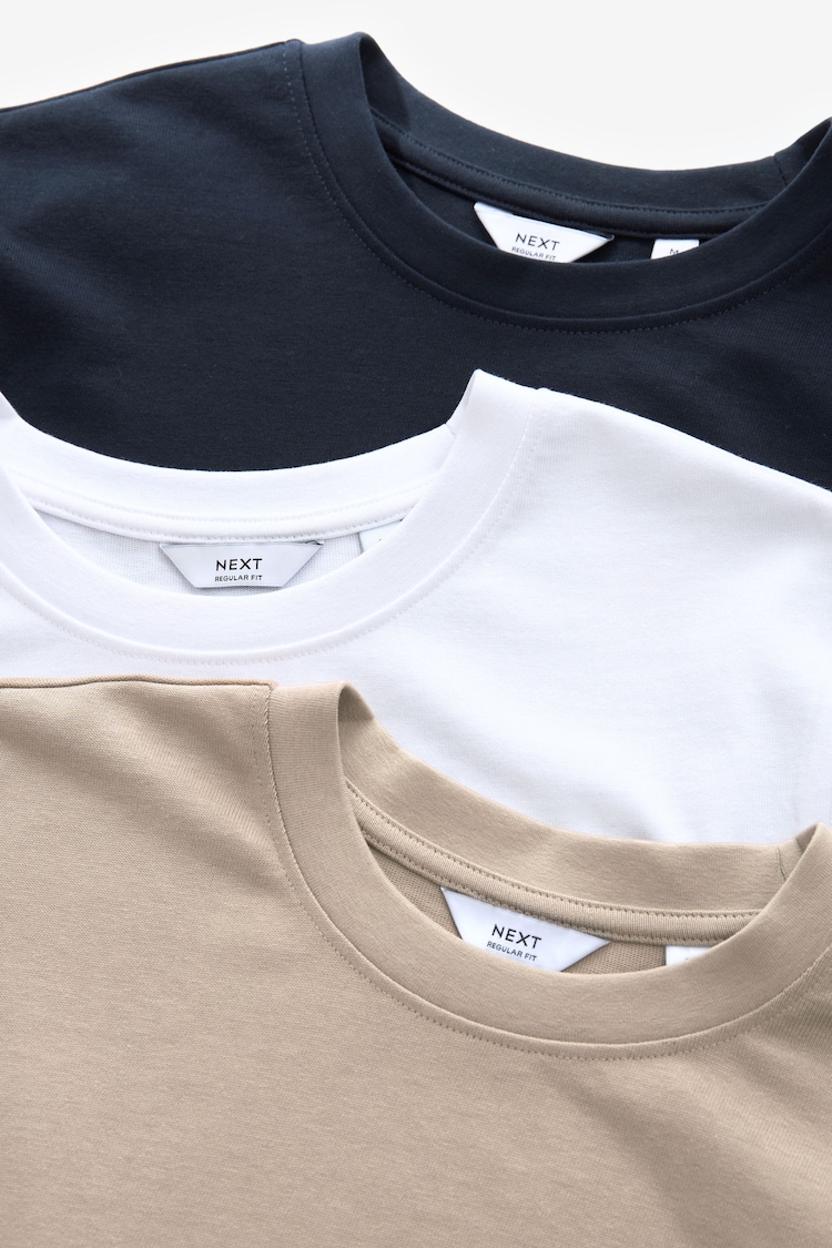 Navy/White/Stone Regular Fit Heavyweight T-Shirts 3 Pack - Image 10 of 10