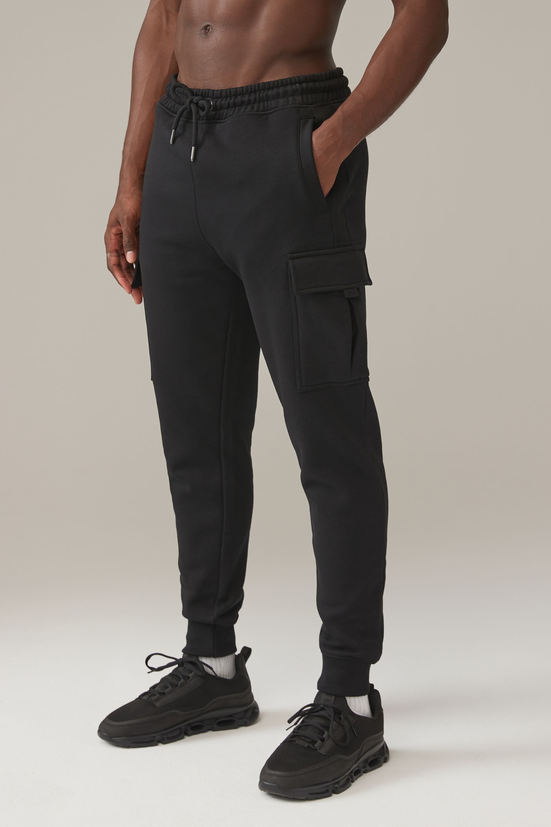 Black Cuff Cotton Rich Jersey Cargo Joggers