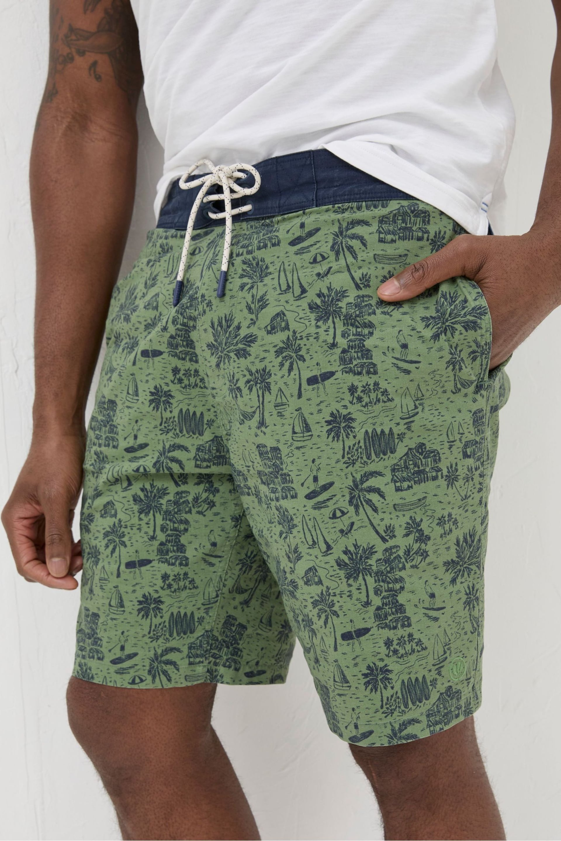 FatFace Green Beach Print Swim Shorts - Image 2 of 4