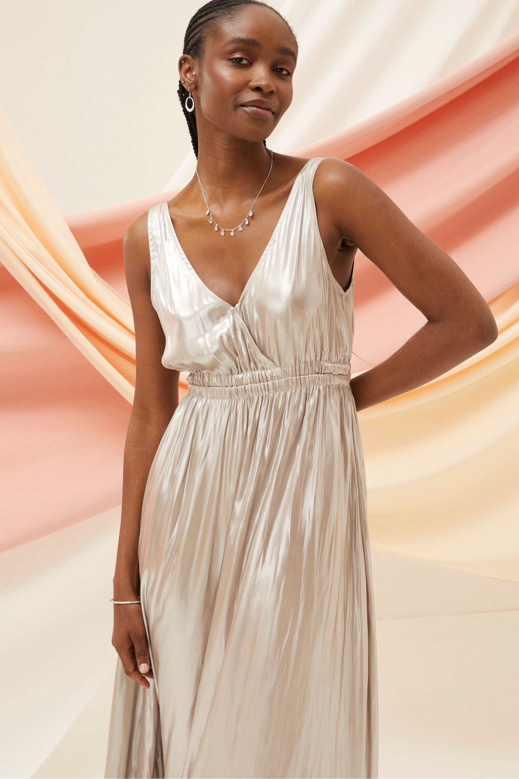 Buy FatFace Silver Mimosa Metallic Maxi Dress from Next Luxembourg