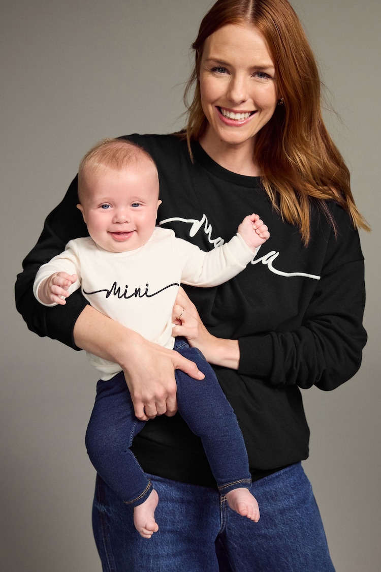 Black/Cream Maternity Mana and Mini 100% Cotton Sweat Set - Image 2 of 9