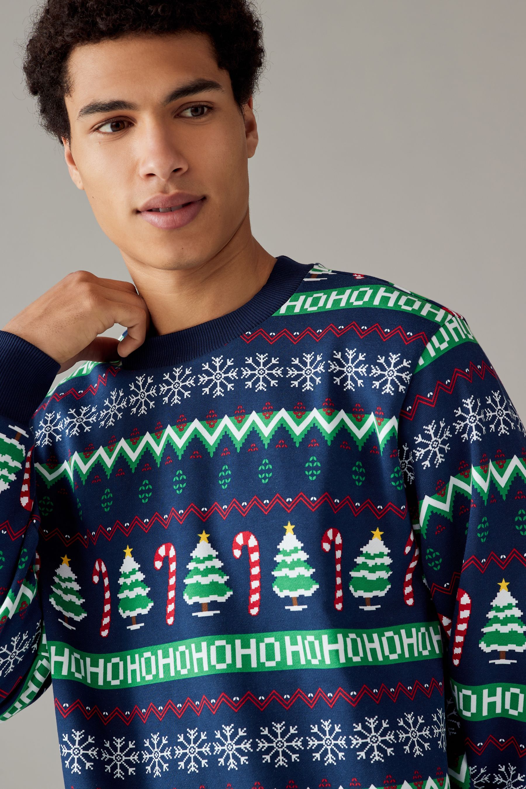 NEXT Blue Green Crew Sweatshirt Christmas Crew Sweatshirt Medium Mens