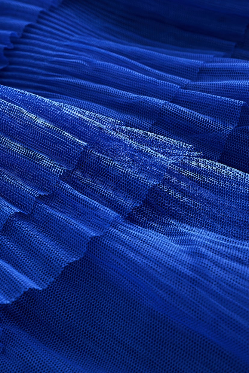 Cobalt Blue Mesh Tulle Midi Skirt - Image 6 of 6