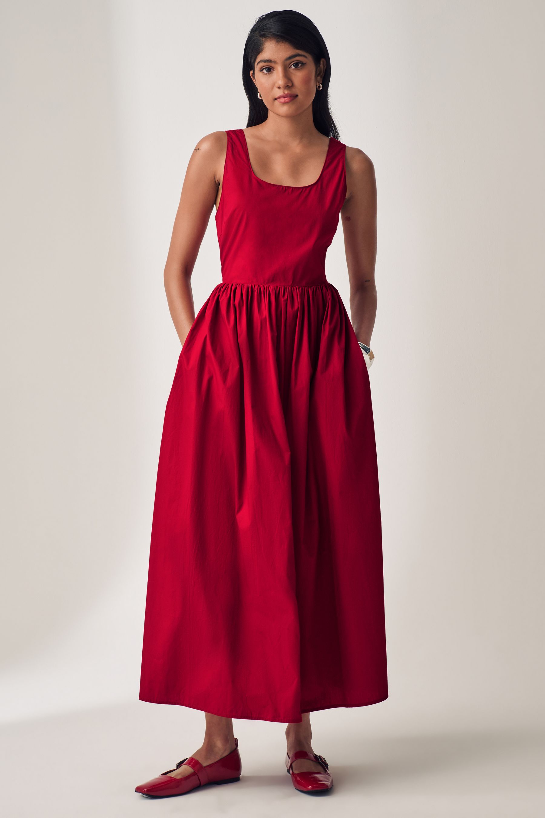 Red cotton summer dress online