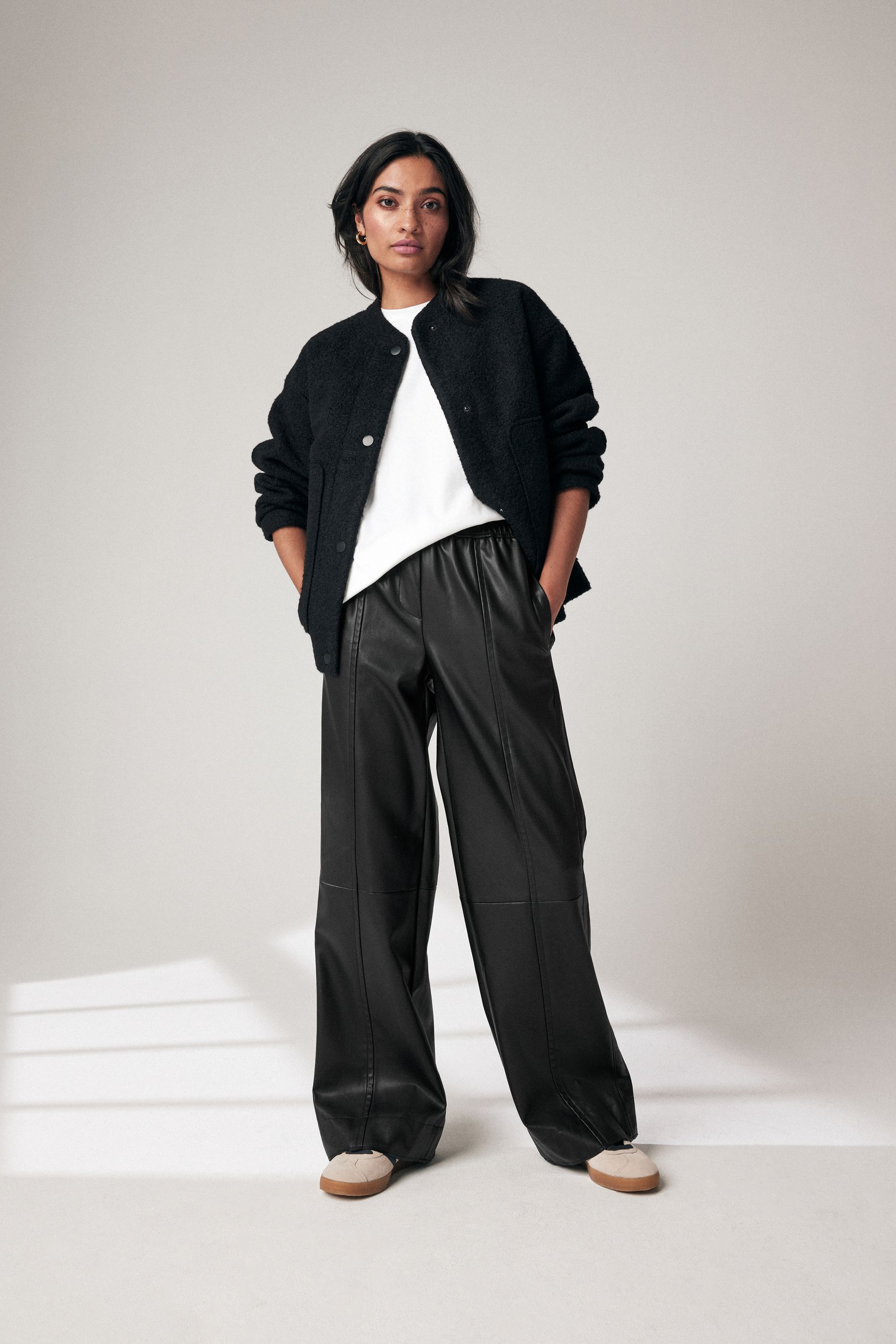 Leather trousers wide leg discount