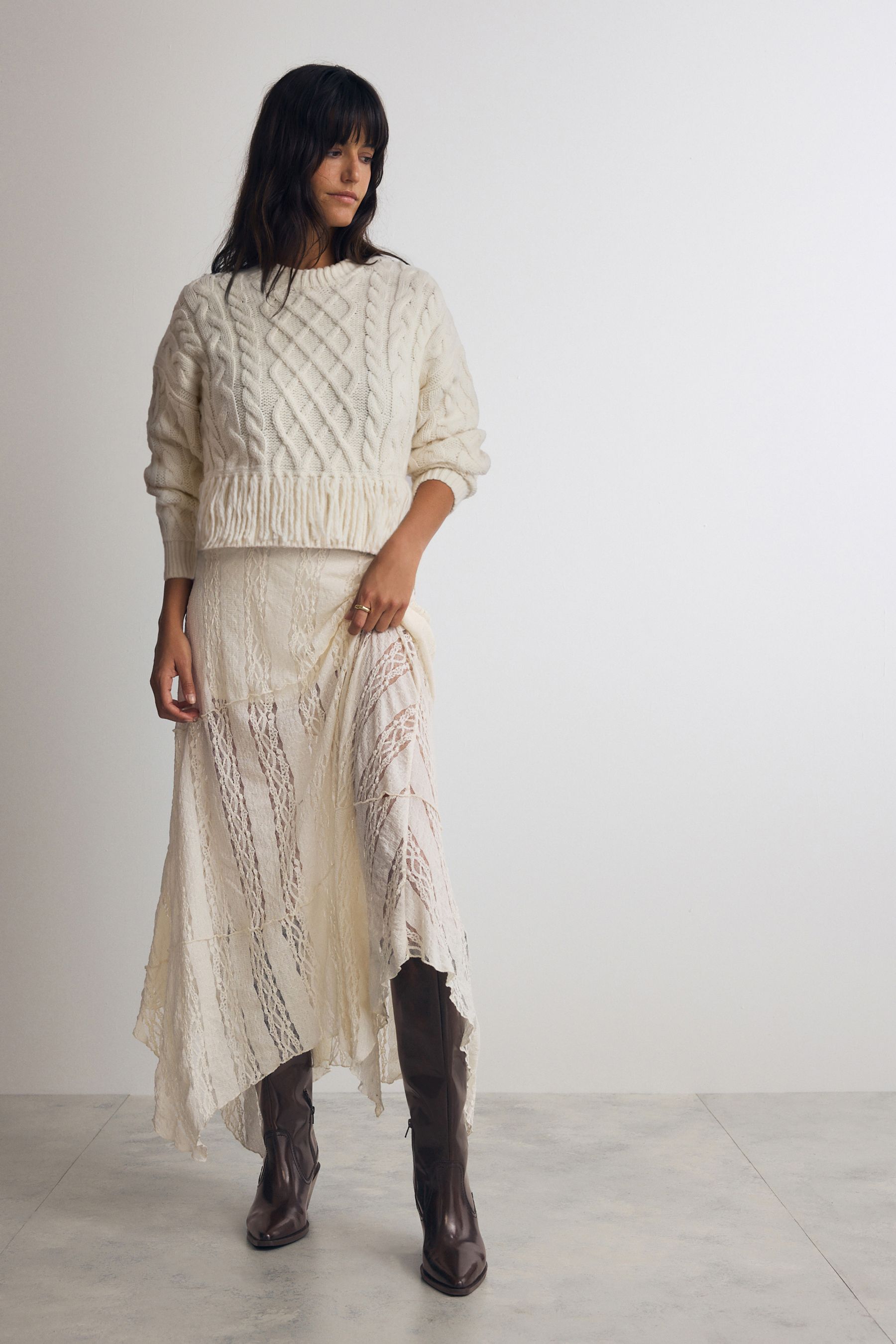 Cream lace maxi skirt sale