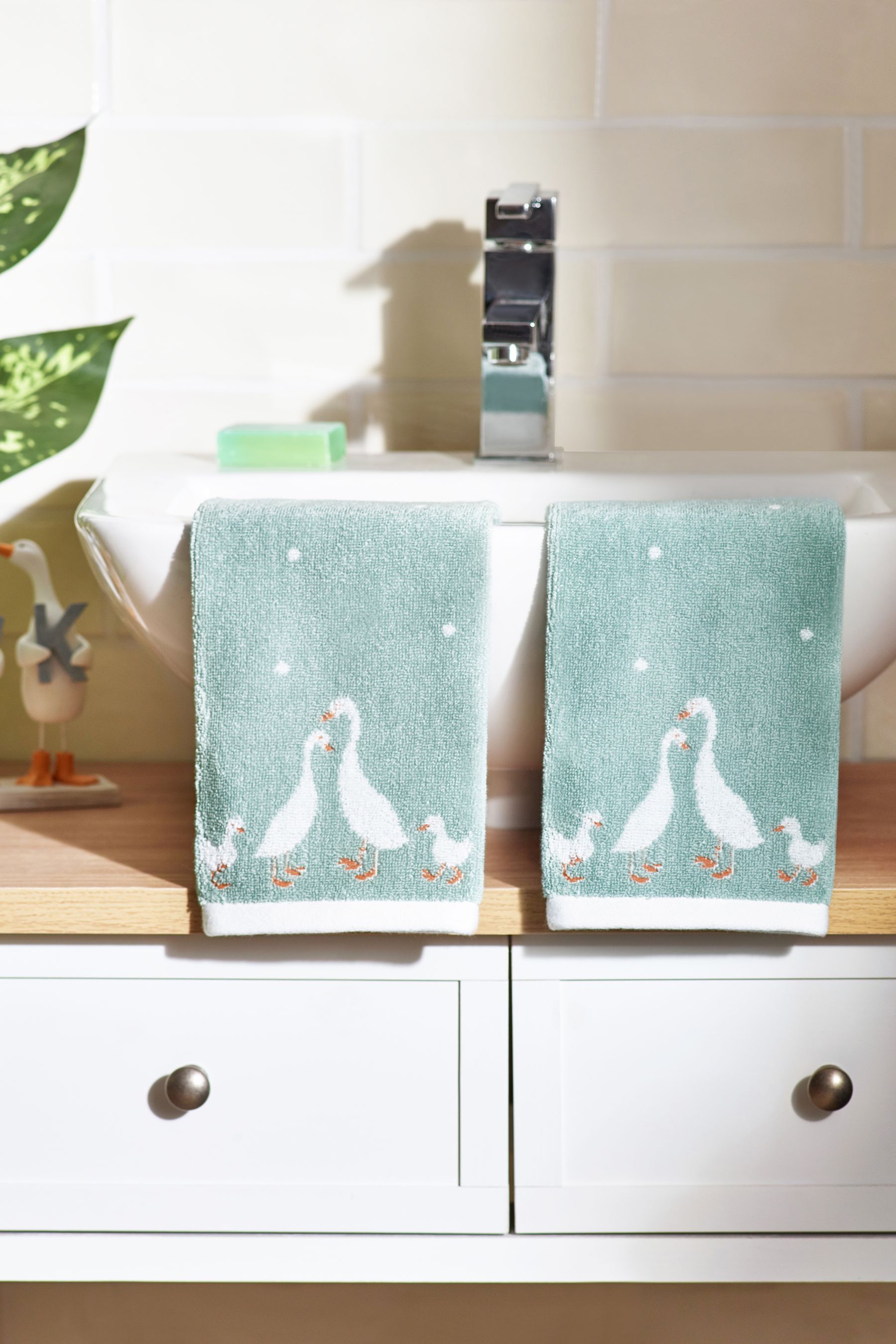 Buy Set of 2 Teal Blue 100 Cotton Geese Face Cloths from Next Luxembourg