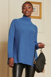 Jolie Moi Blue Loose Fit High Neck Jumper - Image 4 of 7