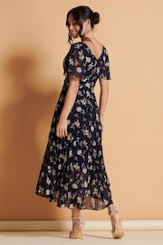 Jolie Moi Black Multi Floral Pleated Dip Hem Chiffon Maxi Dress - Image 2 of 6