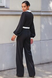 Sosandar Black Petite Contrast Tie Waist Jumpsuit - Image 3 of 5