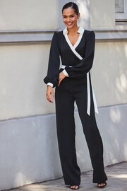 Sosandar Black Petite Contrast Tie Waist Jumpsuit - Image 5 of 5