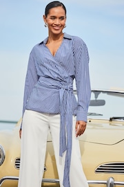 Sosandar Blue Petite Stripe Twist Wrap Shirt - Image 3 of 6