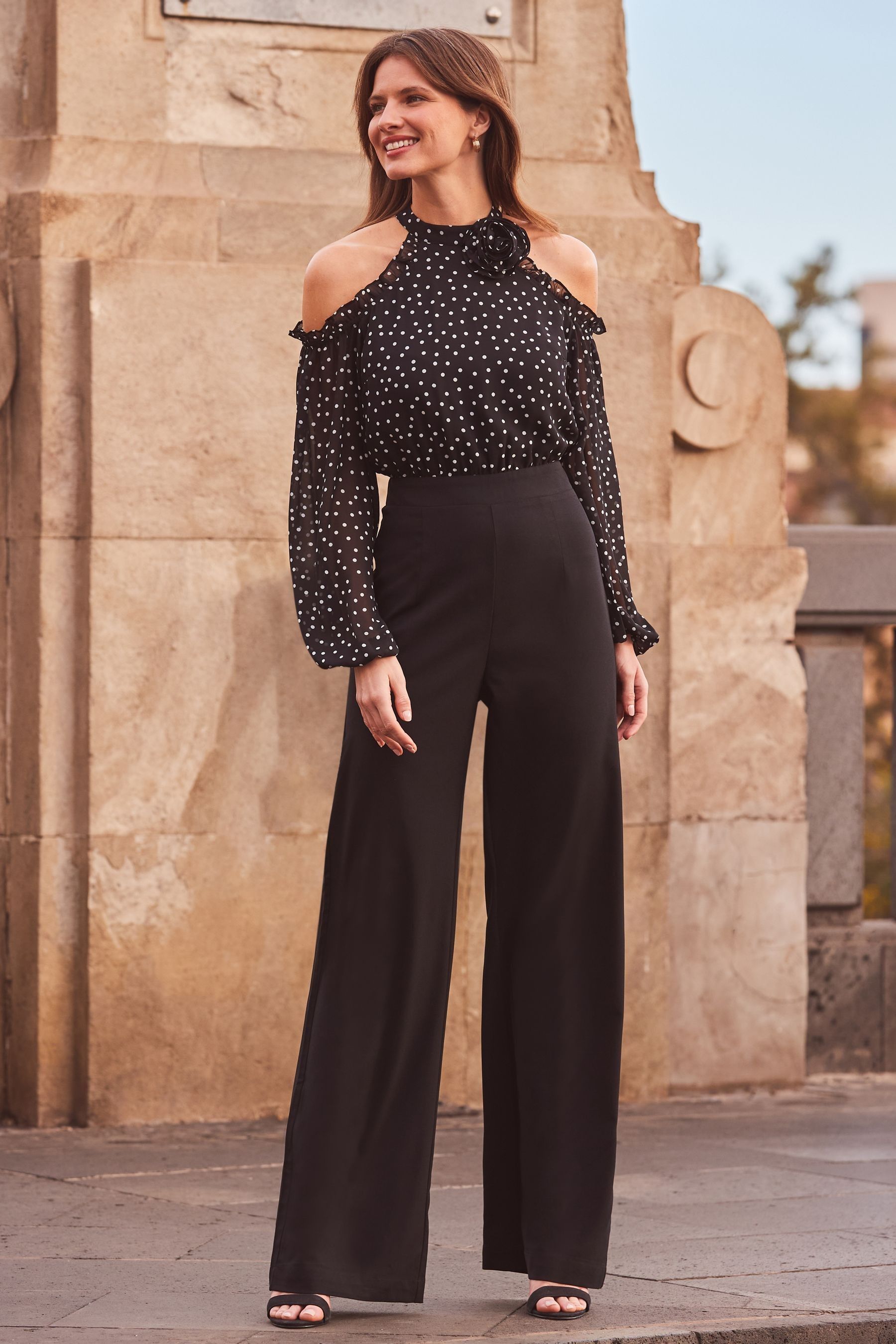 Buy Sosandar Black Corsage 2 In 1 Style Cold Shoulder Jumpsuit from the Next UK online shop