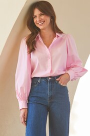 Sosandar Pink Balloon Sleeve Cotton Shirt - Image 3 of 6