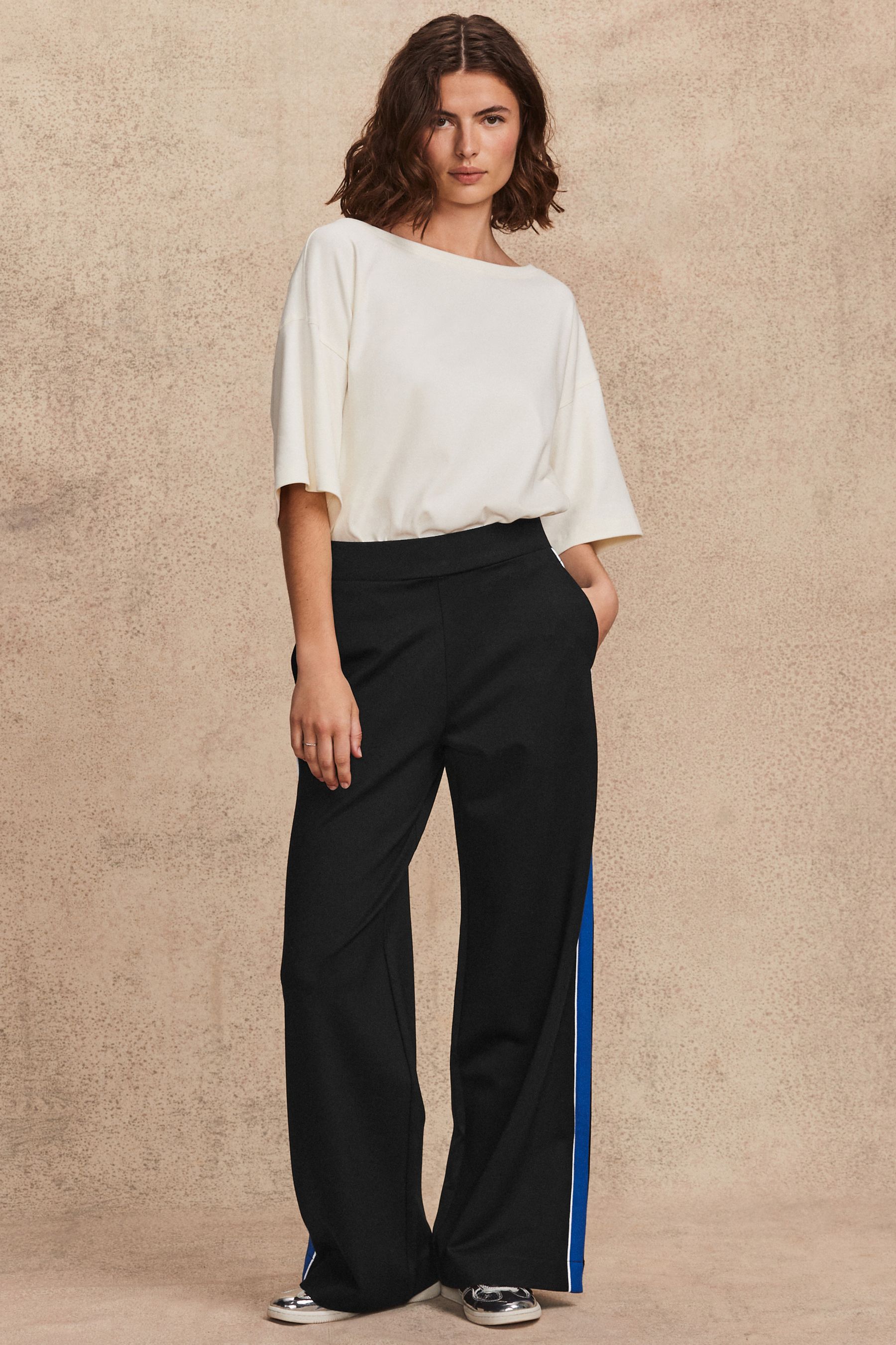 Buy Black with Blue Stripe Ponte Side Stripe Track Pant Trousers from Next Ireland