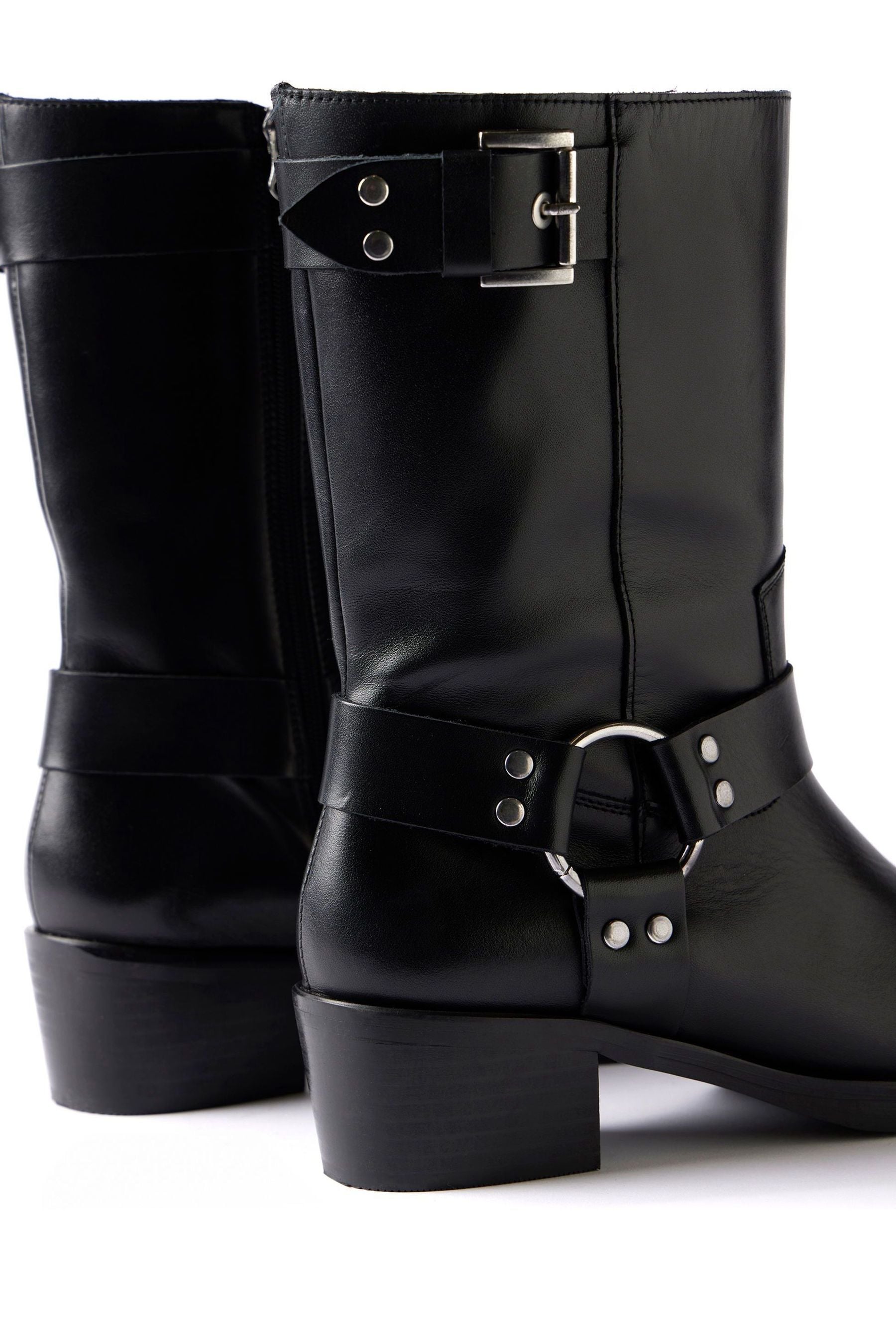Buy Mint Velvet Black Leather Biker Boots from Next Luxembourg