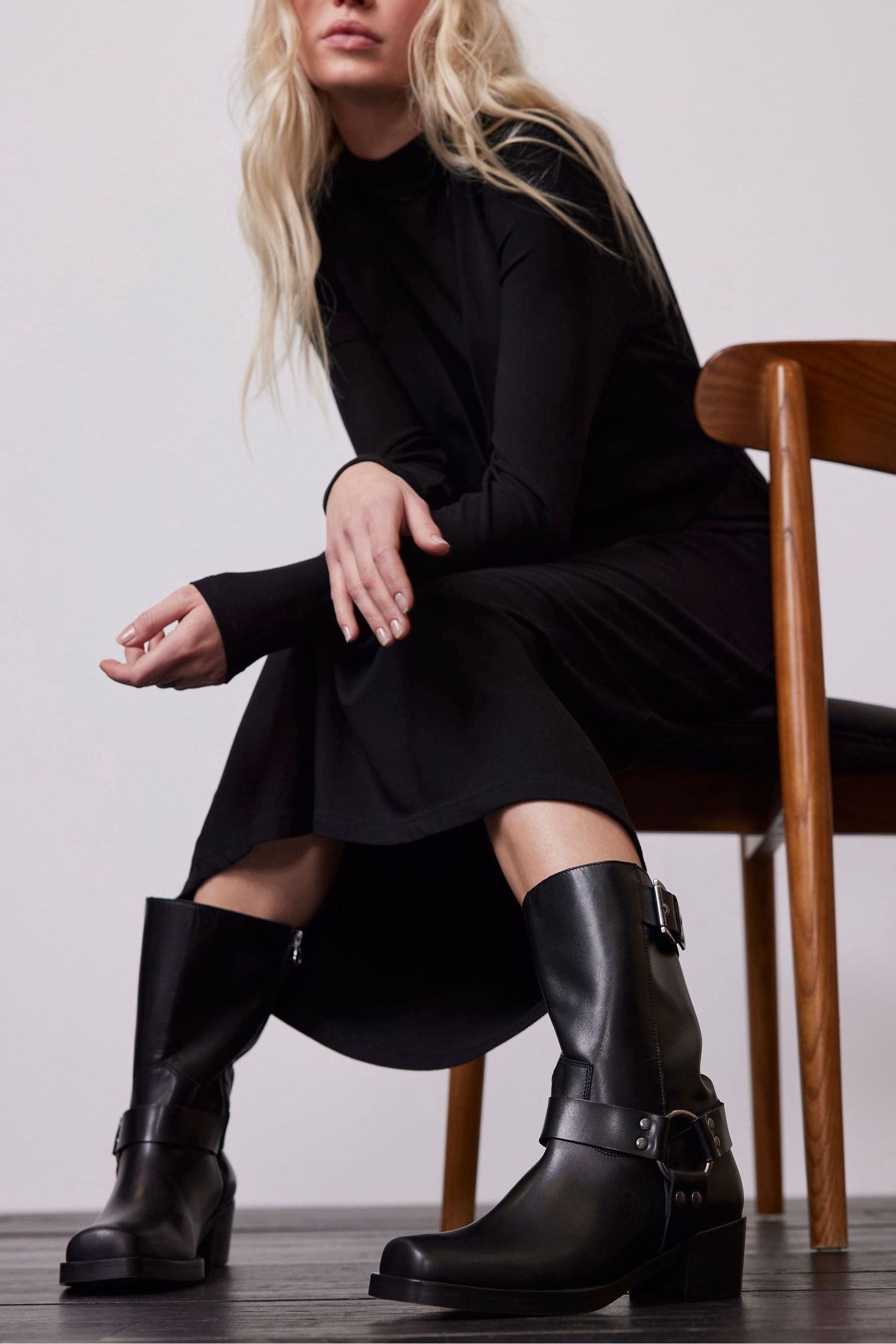 Buy Mint Velvet Black Leather Biker Boots from Next Luxembourg
