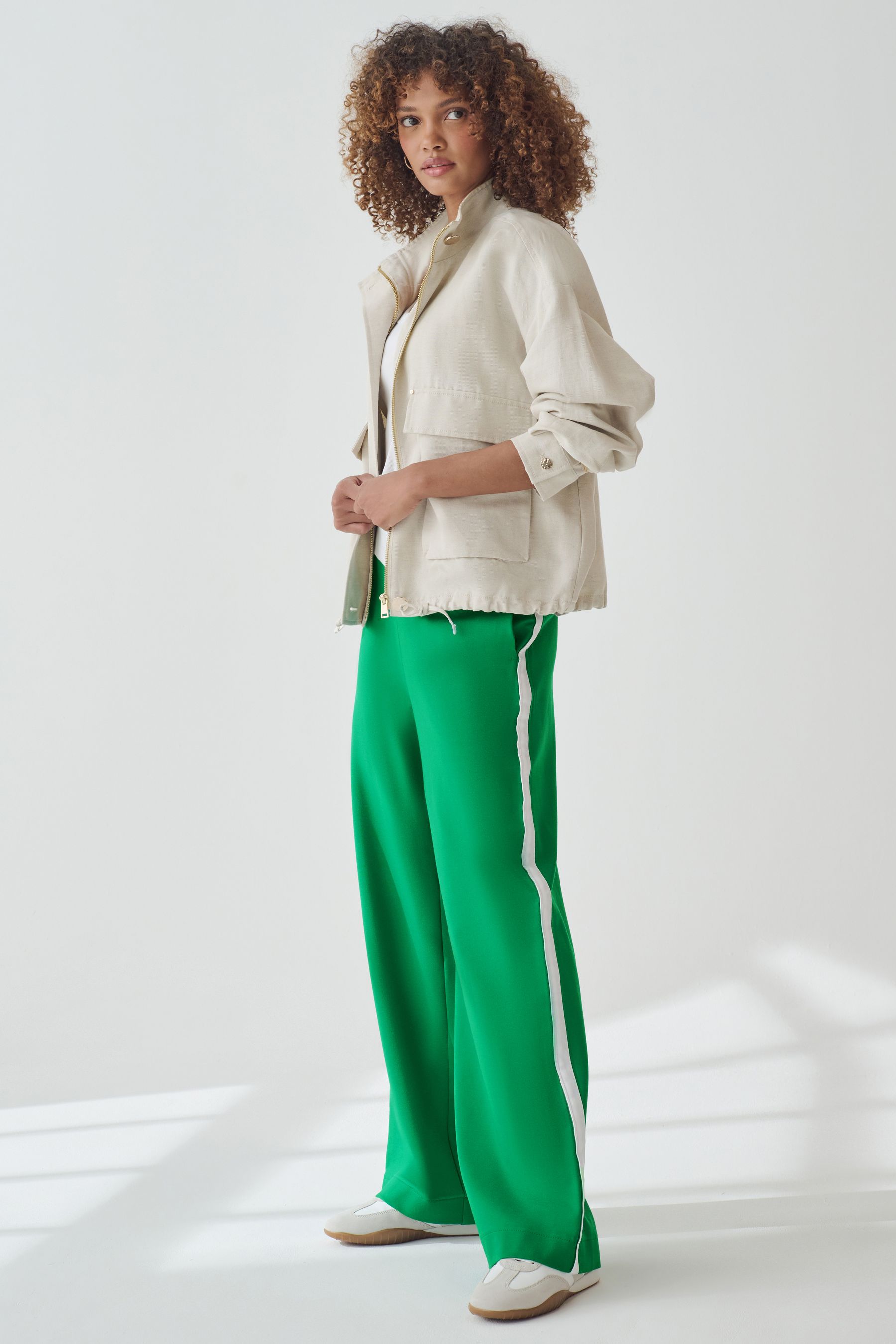Green Ponte Side Stripe Track Pant Trousers
