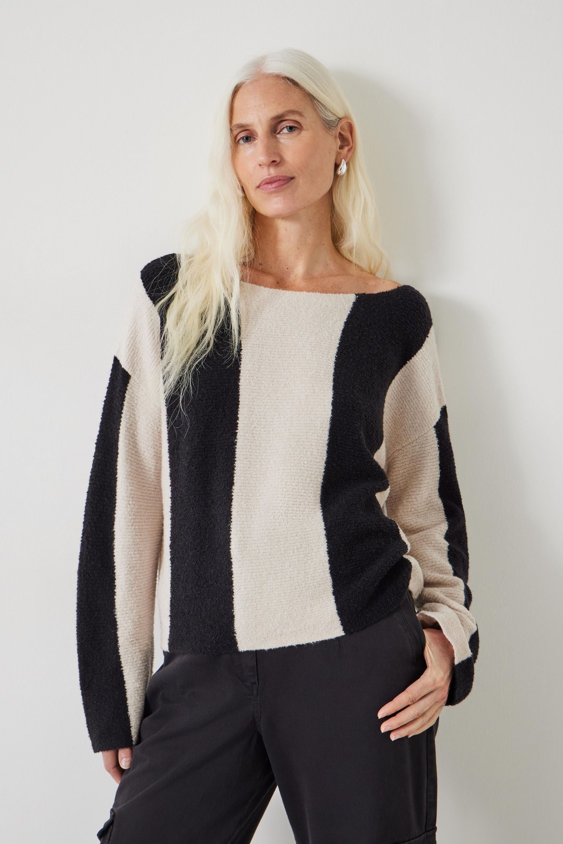 Buy Hush Cream Everlee Open Neck Striped Knitted Jumper from Next Luxembourg