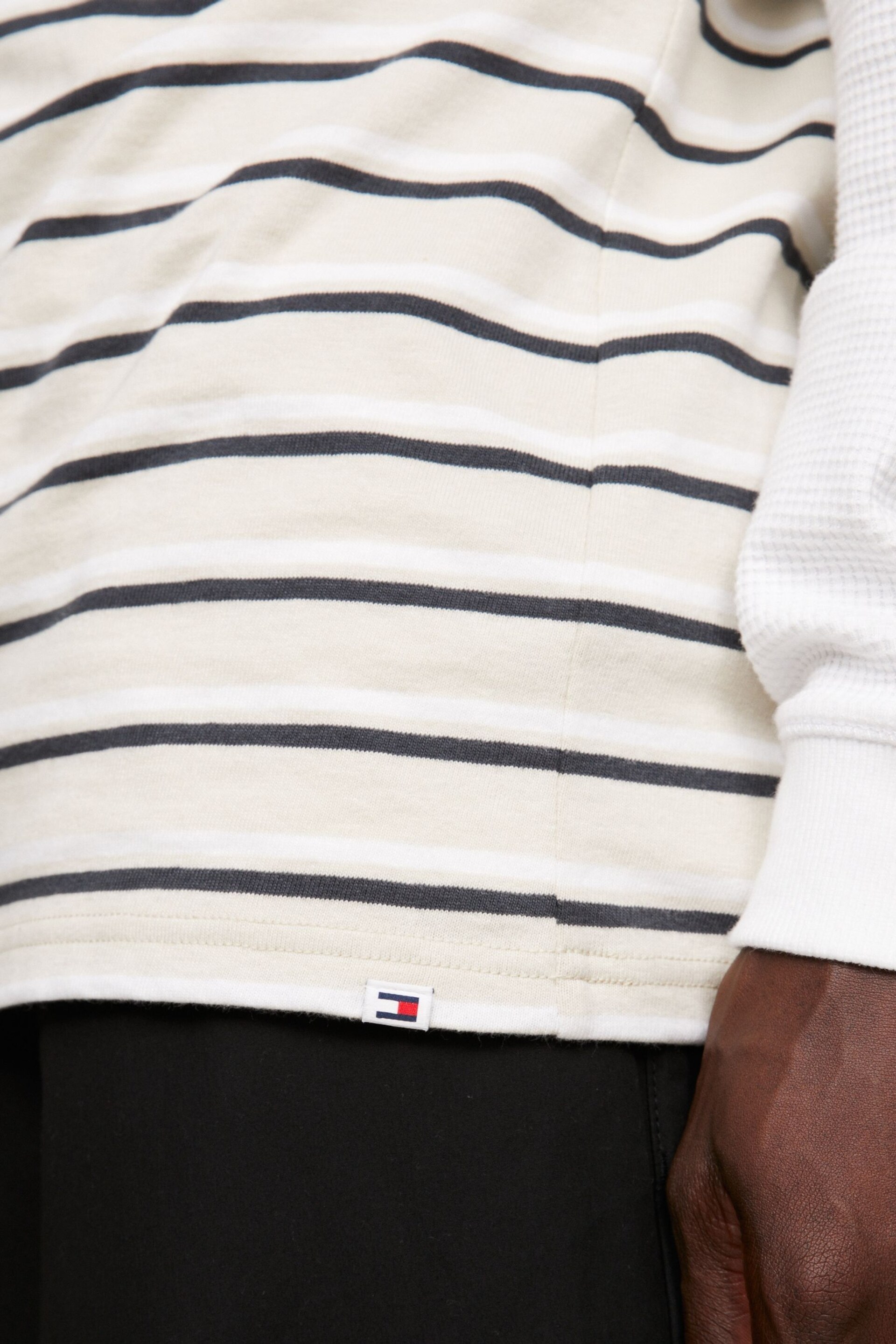 Tommy Hilfiger Cream Stripe Crew Neck T-Shirt - Image 5 of 6