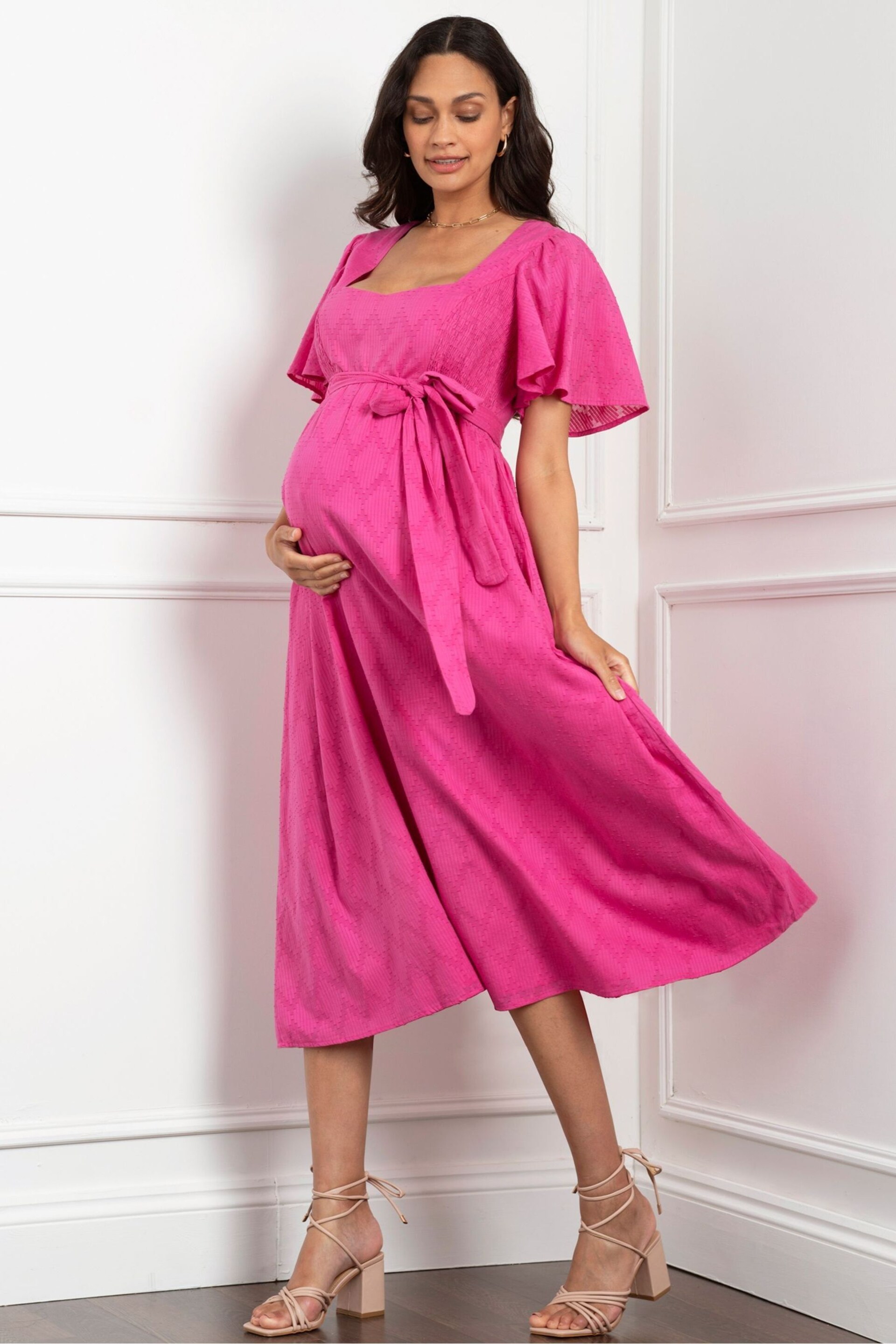 Seraphine Pink Cotton Broderie Maternity & Nursing Dress - Image 5 of 10