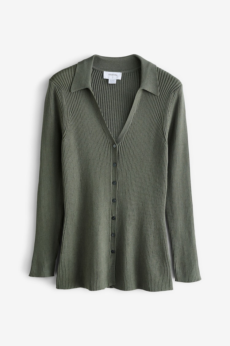 Seraphine Green Rib Knitted Button Up Maternity Cardigan With Collar Detail - Image 8 of 8