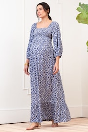 Seraphine Blue Crepe Shirred Bodice Maternity Maxi Dress - Image 2 of 9