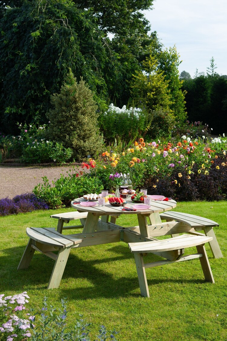 Rowlinson Natural Round Garden Picnic Table - Image 1 of 4