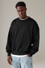 Black Oversized Cotton Rich Jersey Crew Sweatshirt - Image 1 of 7