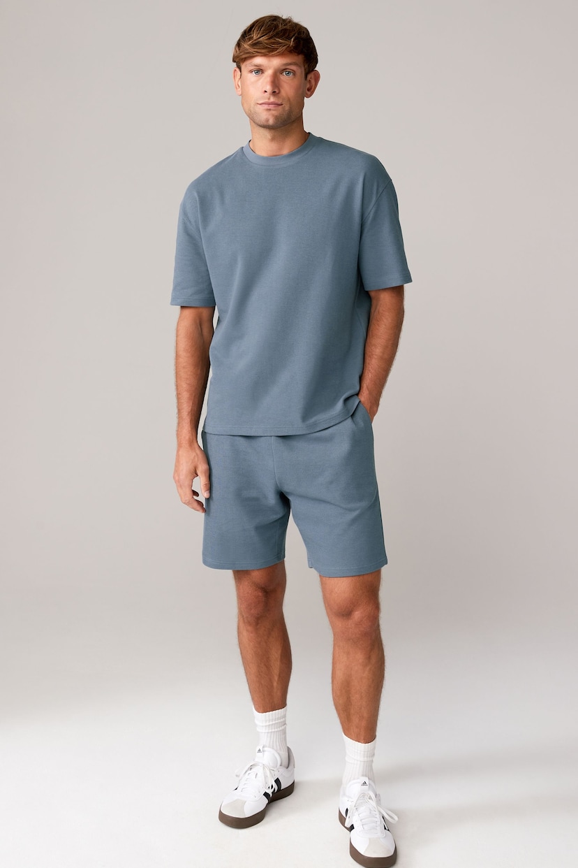 Stone/Blue/Green Textured Coord T-Shirt And Shorts Set 3 Pack - Image 2 of 10