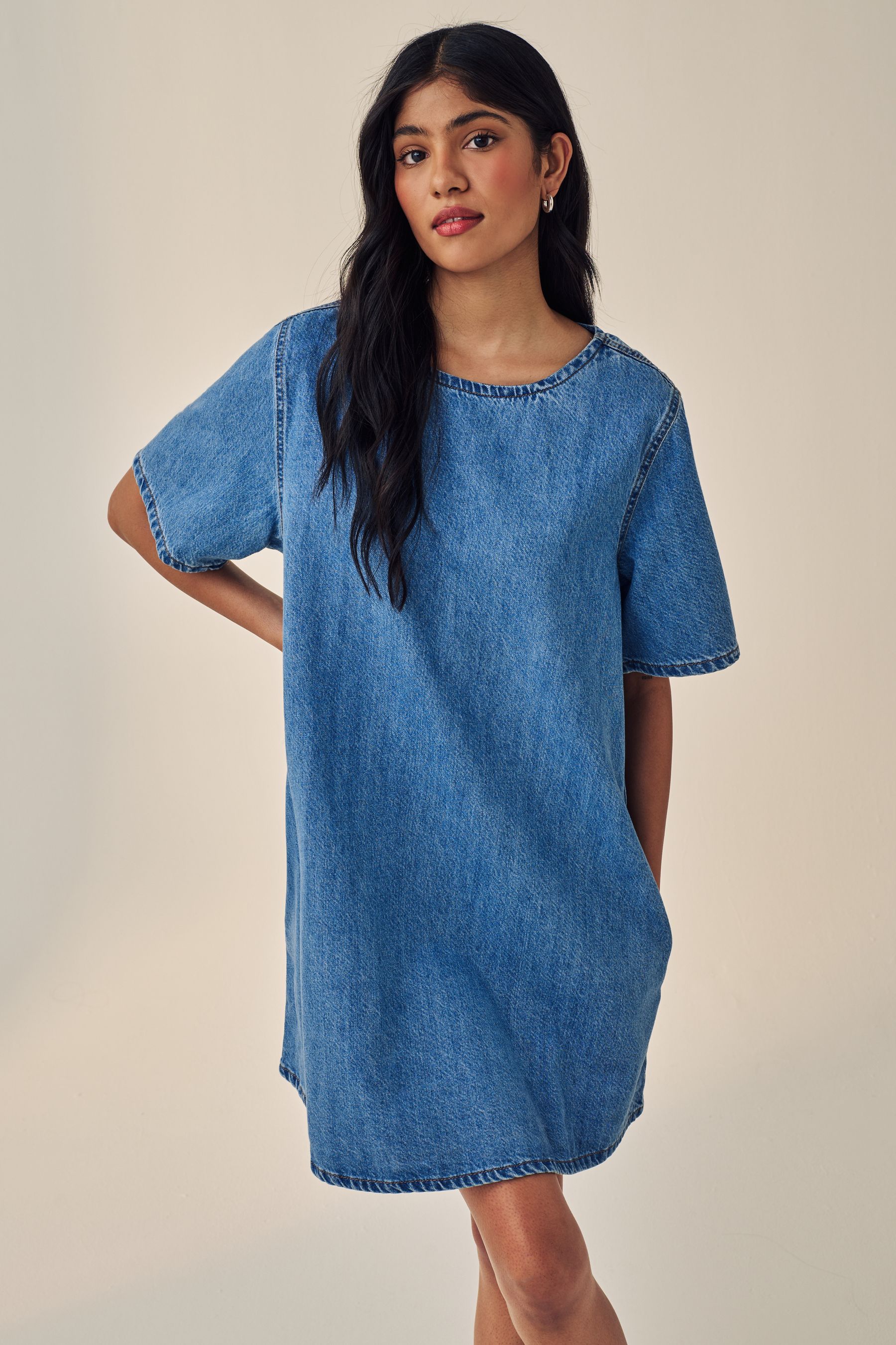 Short sleeve denim dress uk sales