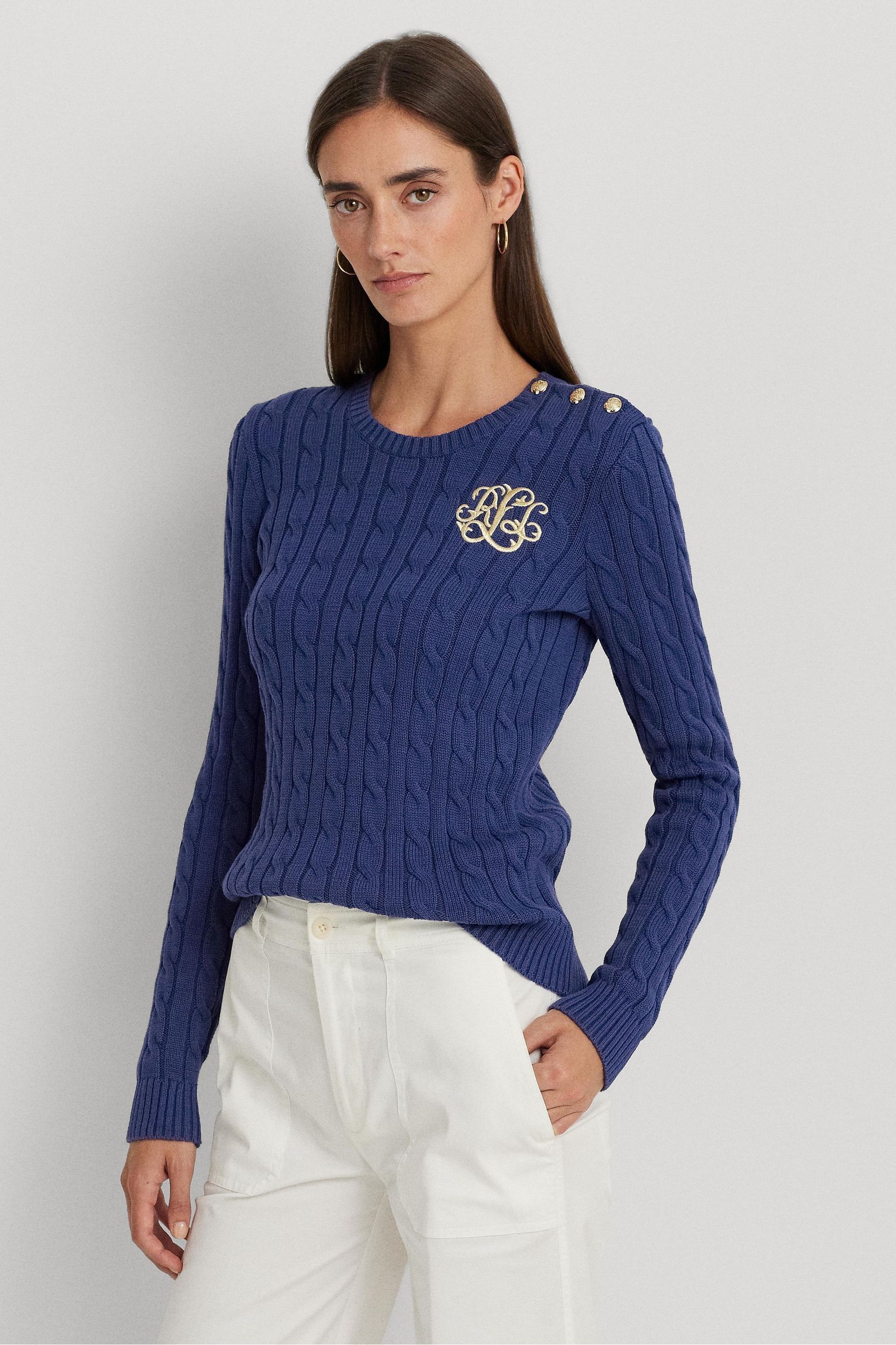Buy Ralph Lauren Montiva Button Trim Cable Knit Jumper from Next Luxembourg