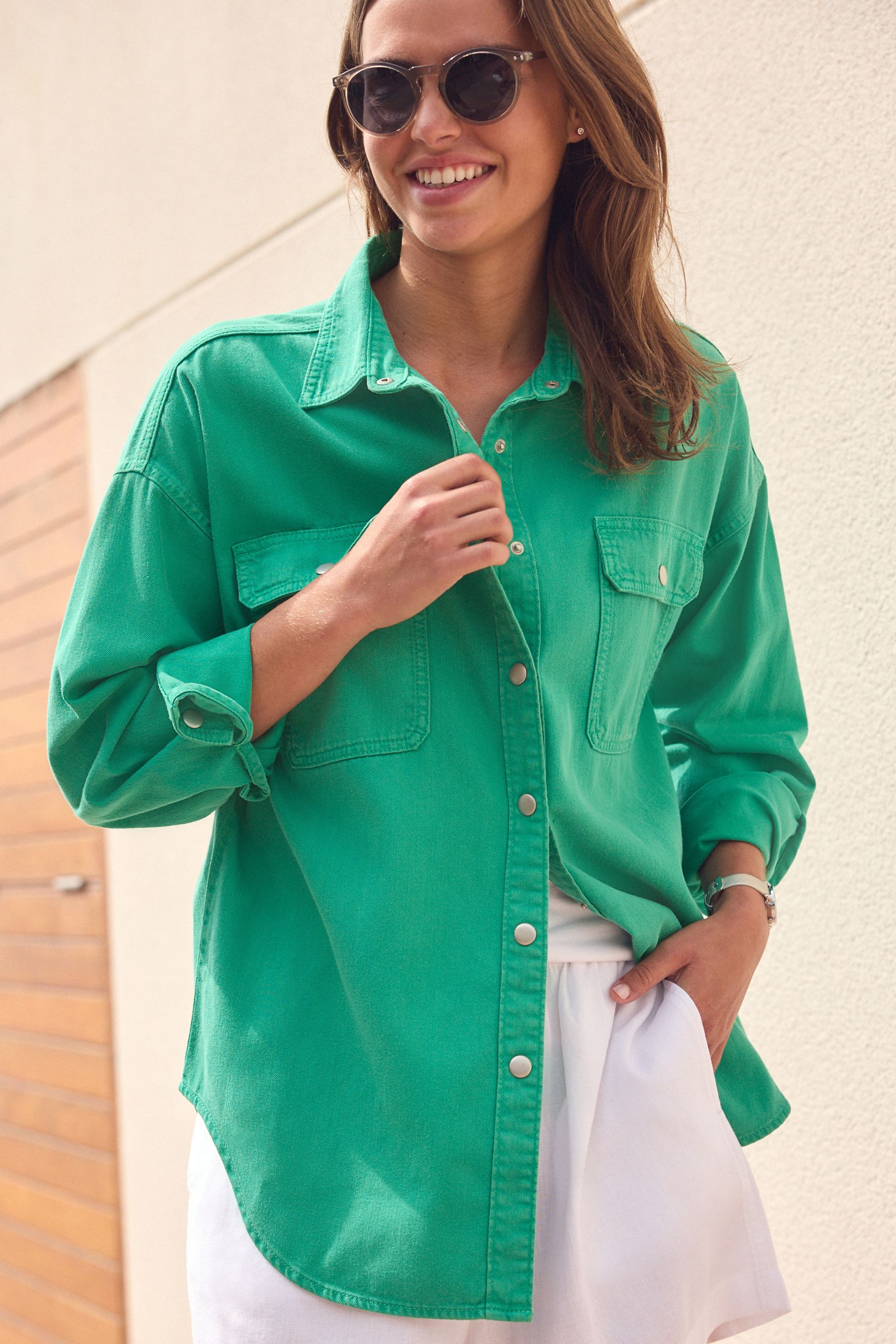 Green Oversized Denim 100 Cotton Shirt