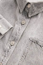 Grey Raw Hem Cropped Denim 100% Cotton Shirt - Image 7 of 8