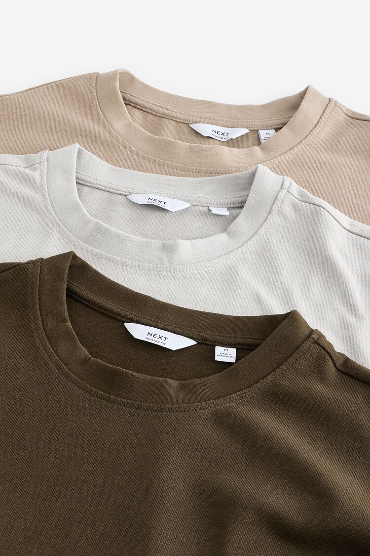 Khaki Green Relaxed Fit Heavyweight T-Shirts 3 Pack - Image 13 of 14