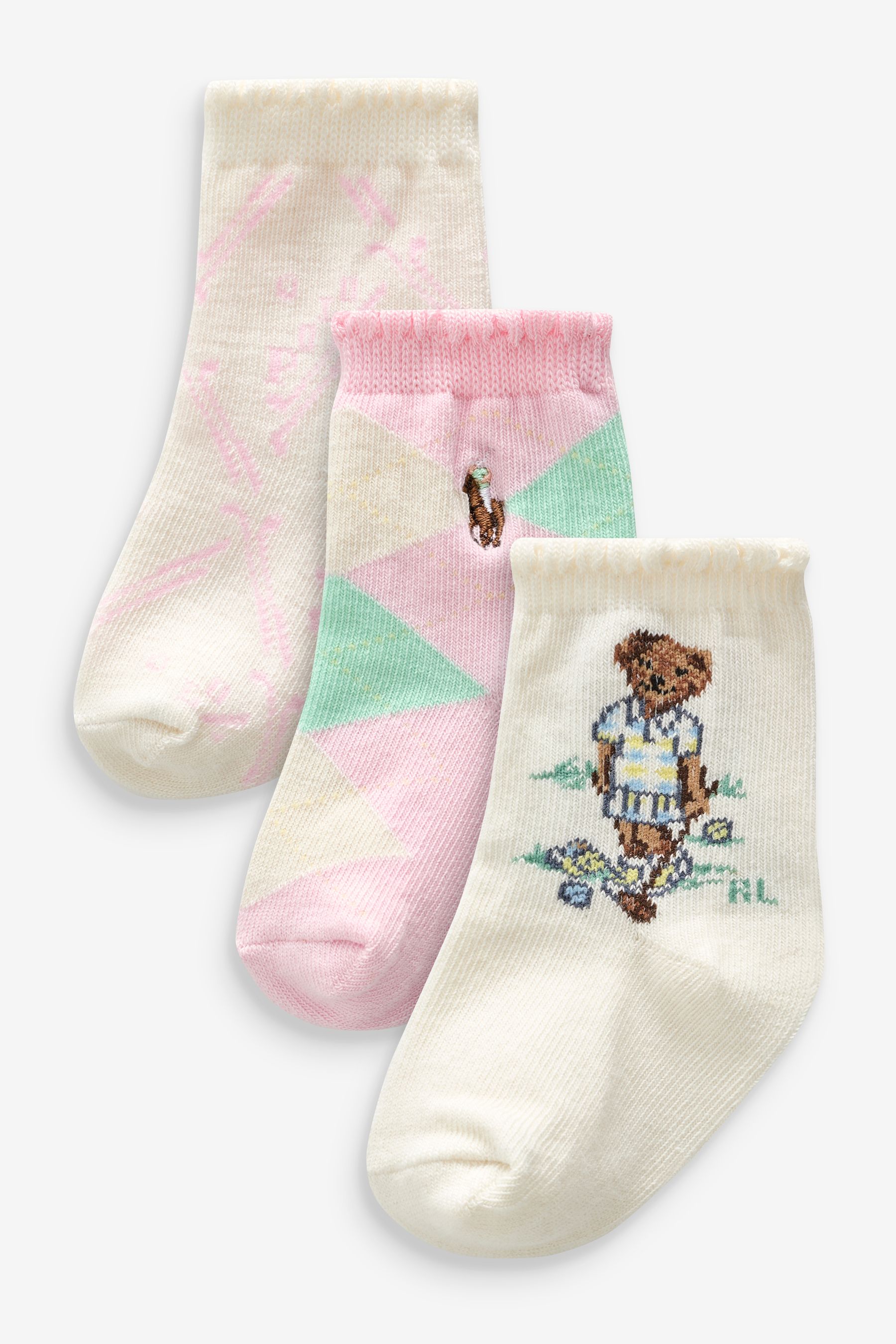 Buy Polo Ralph Lauren Baby Bear Pink 100 Cotton Socks 3 Pack from the Next UK online shop