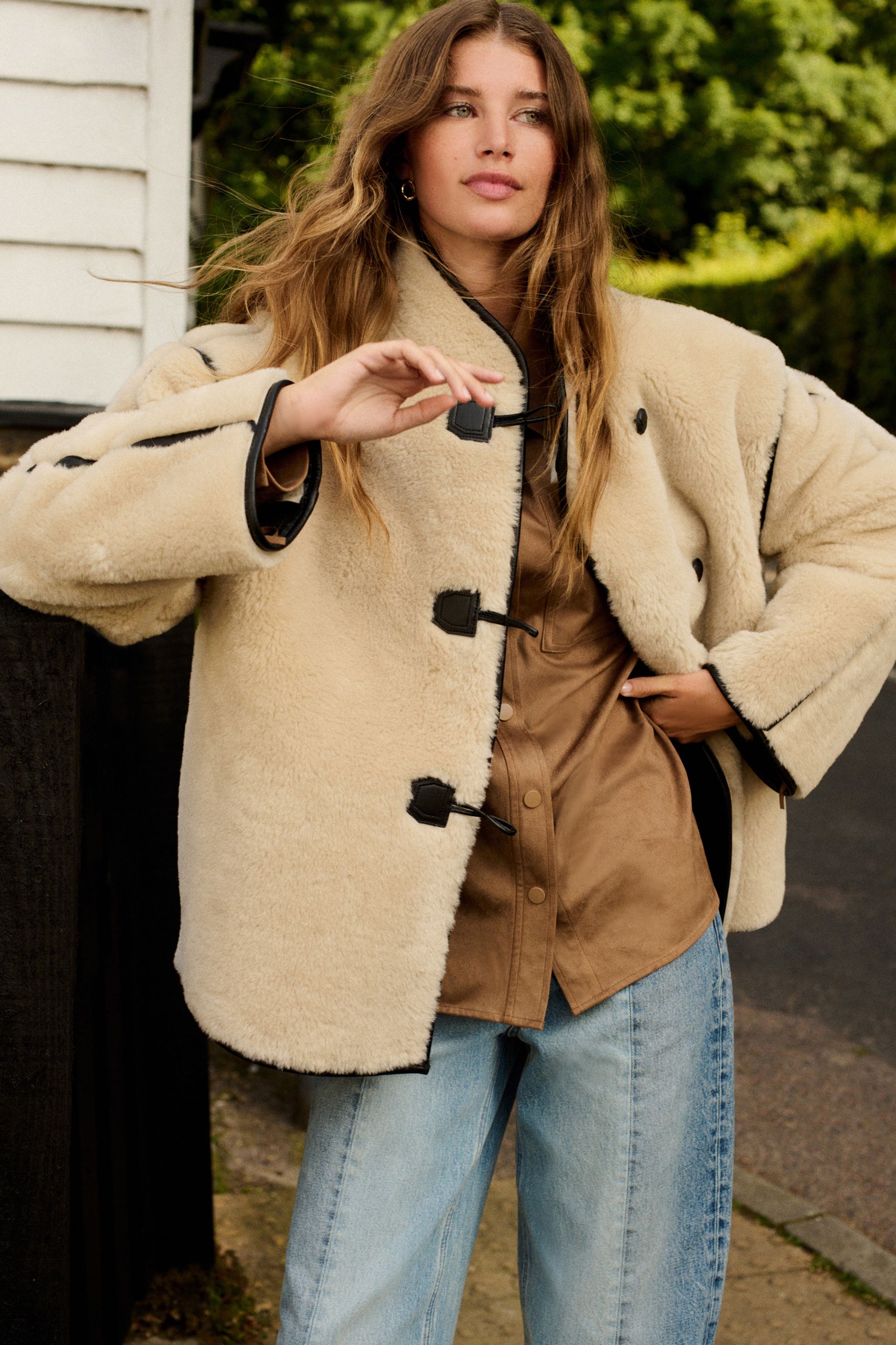 Cream borg coat sales
