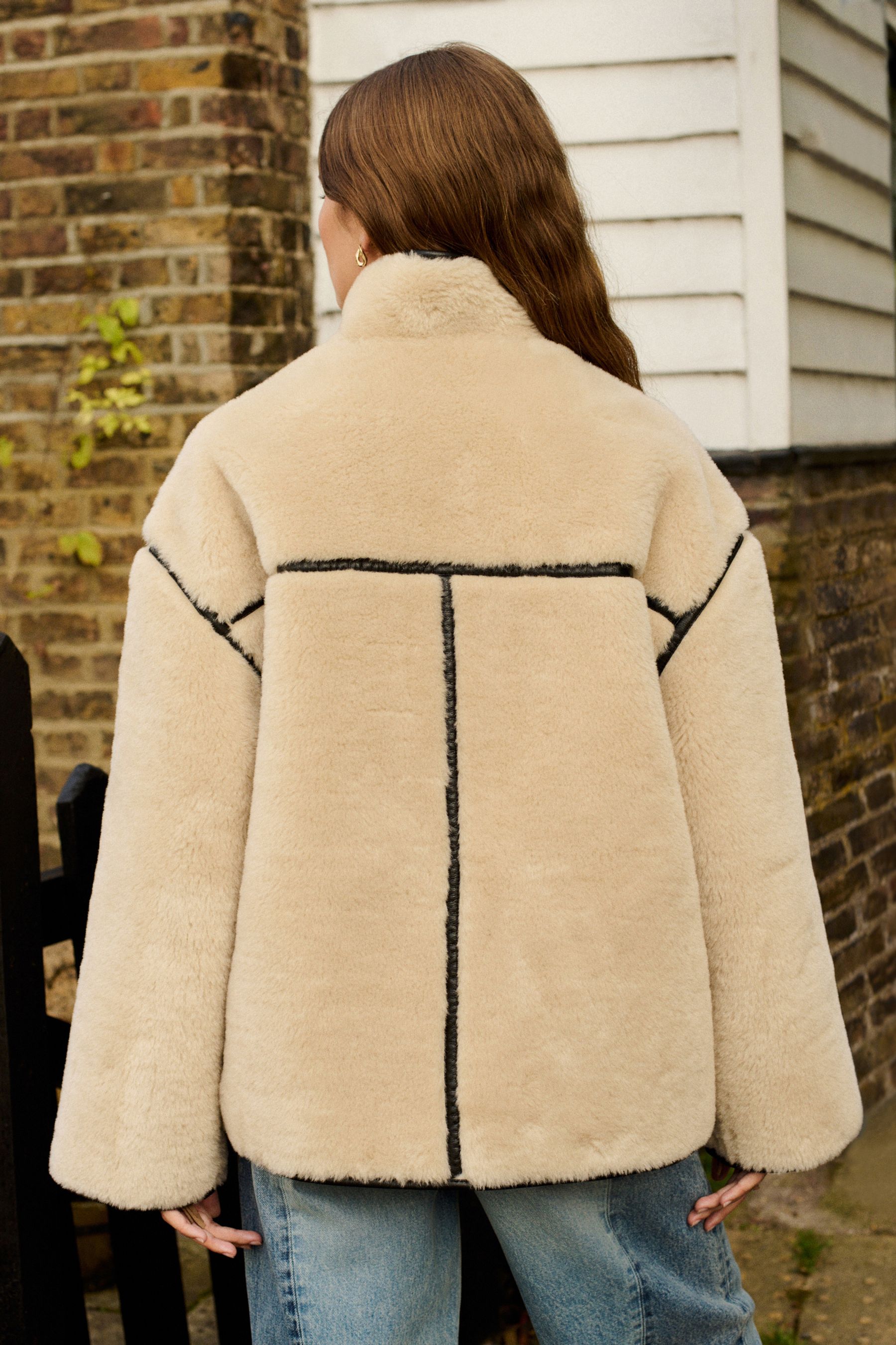 NEXT Ecru Cream Borg Duffle Fleece Jacket Small Womens