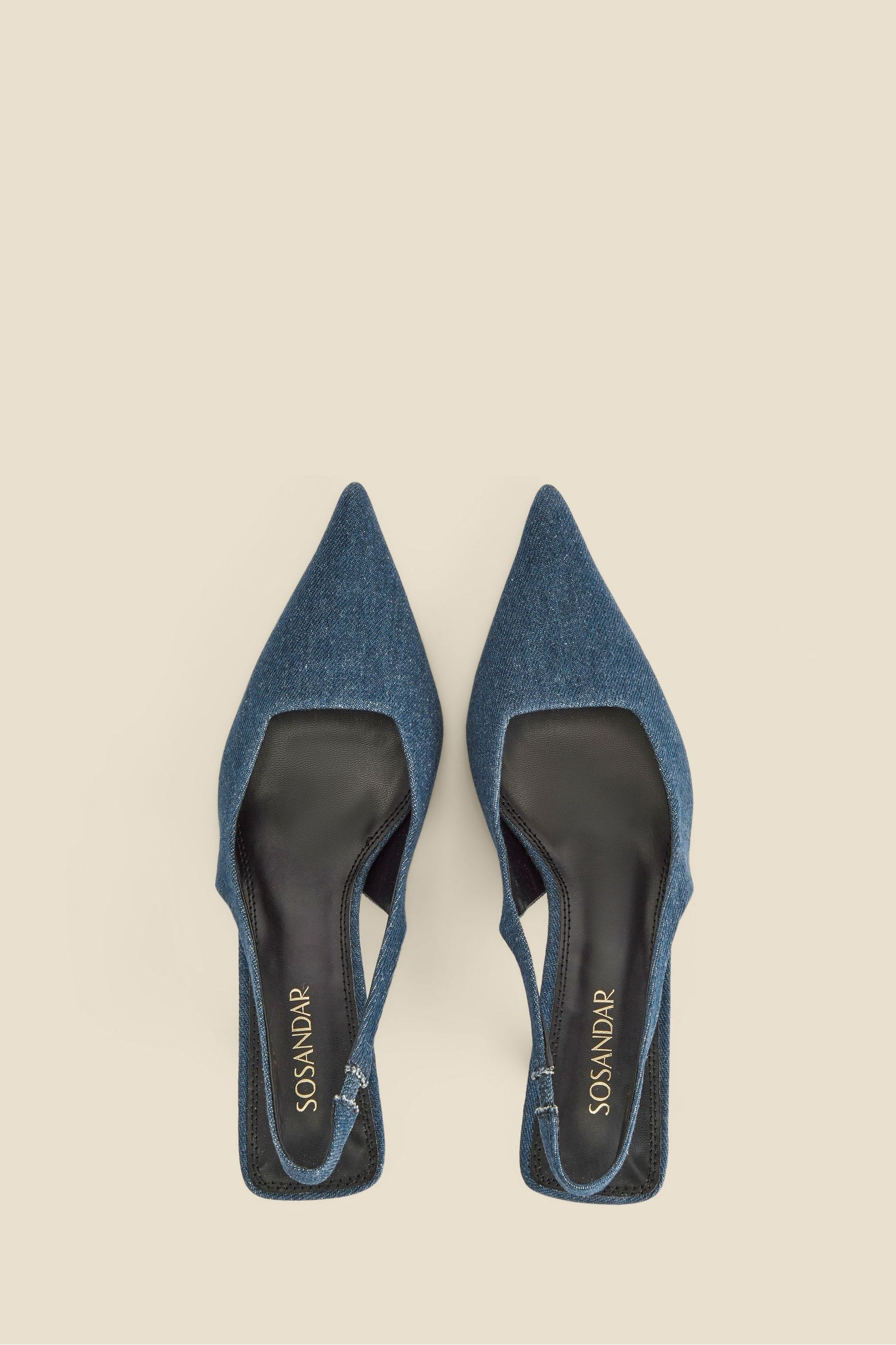 Sosandar Blue Denim Kitten Heel Slingback Shoes