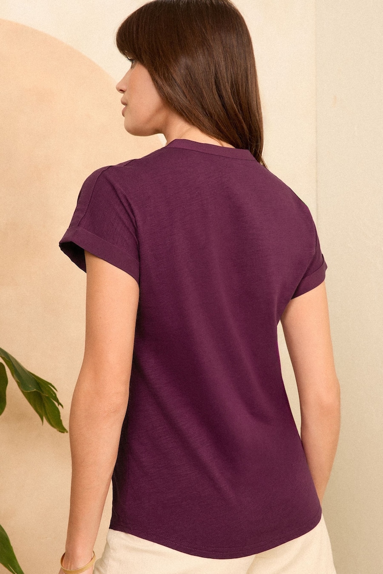 Love & Roses Burgundy Red Jersey V Neck Woven Trim Short Sleeve T-Shirt - Image 4 of 4