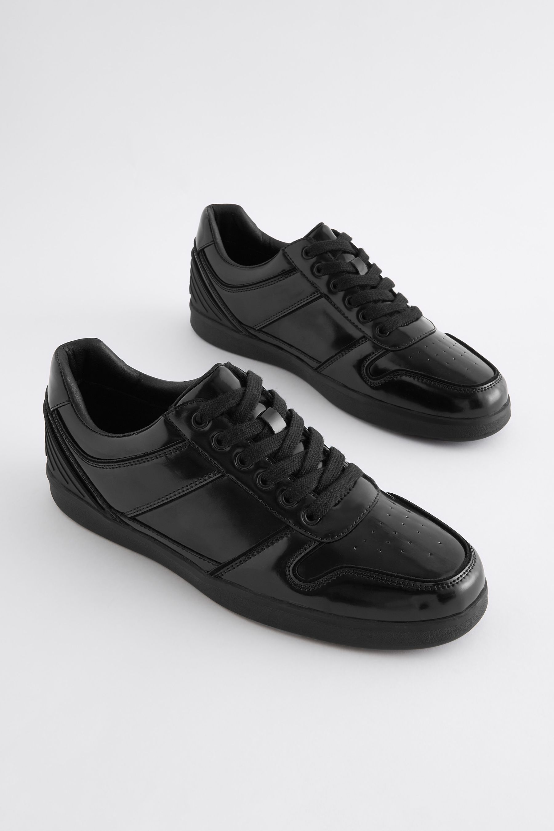 NEXT Black Forever Patent Comfort Slim Lace Up Trainers 8 Womens